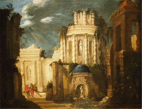 Jean-Denis Attiret, Paysage avec ruines et trois moines