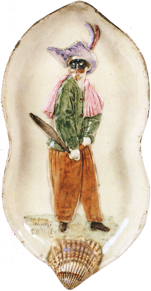 Max Claudet,1840-1893, Comédie italienne d'après Callot, céramique.